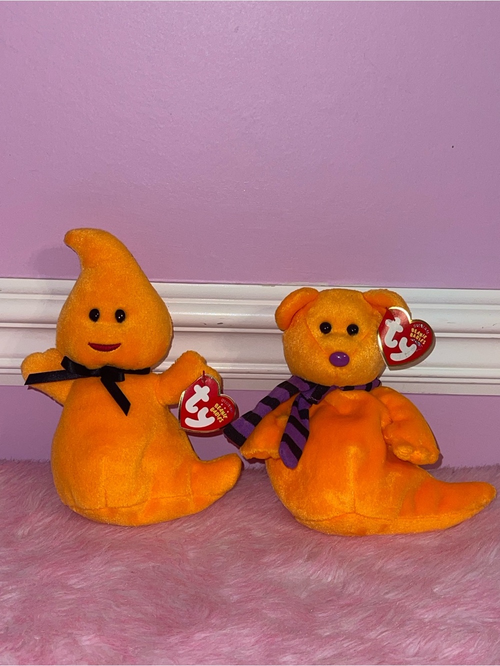 2 Halloween beanie babies TY lot Shivers Haunt bear ghost orange plush doll toy